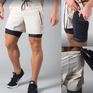 Double-deck fitness sports shorts mens
